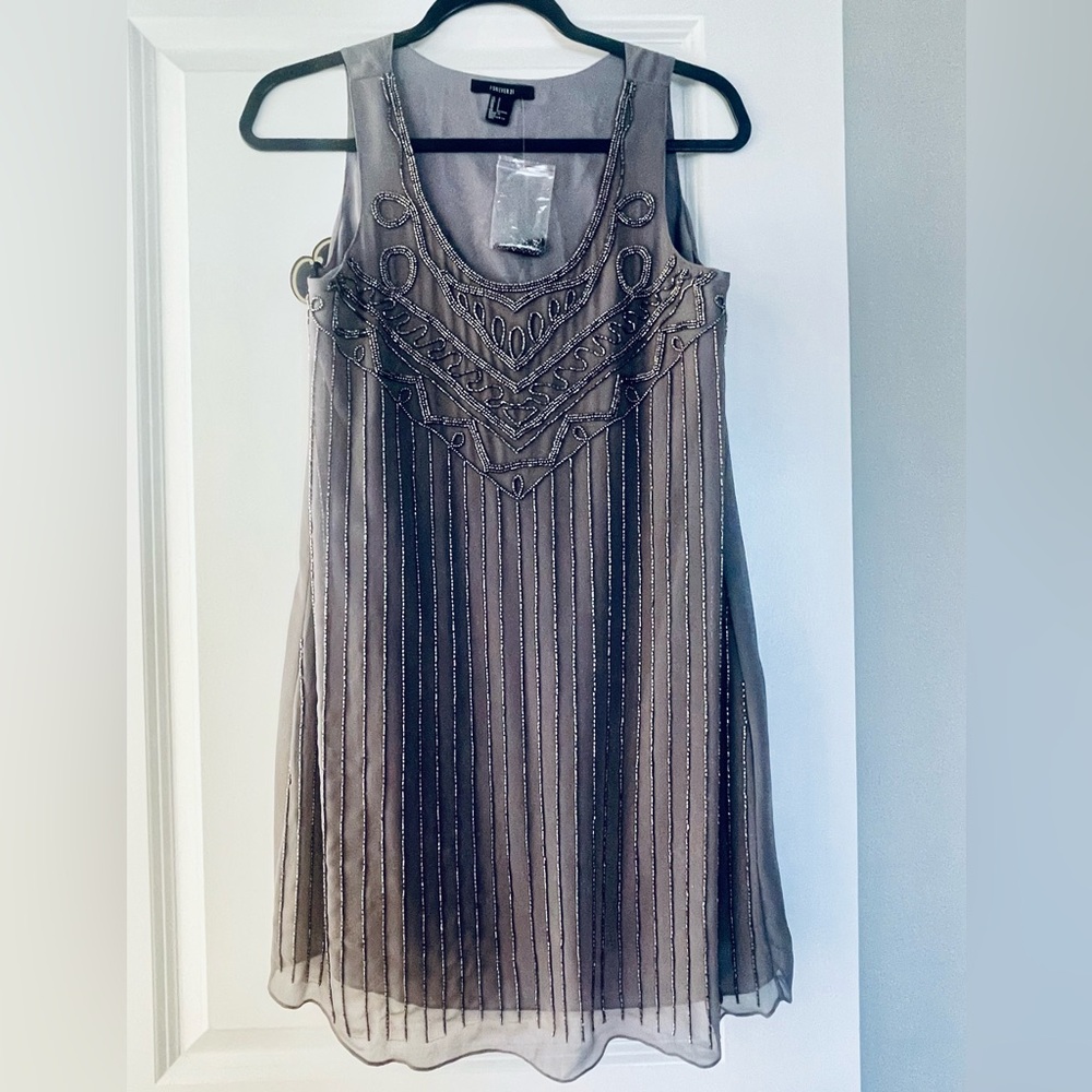 Elegant Gray Beaded Flapper Dress